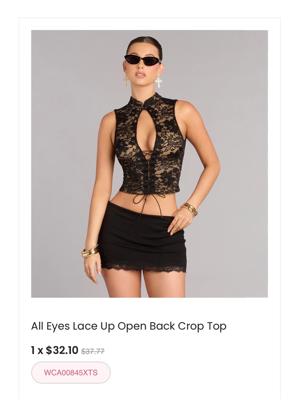 All Eyes Lace-Up Black Crop Top